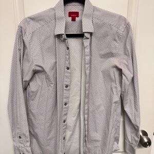 Alfani White Dress Shirt with Purple Micro-Print, Slim Fit, Stretch | M